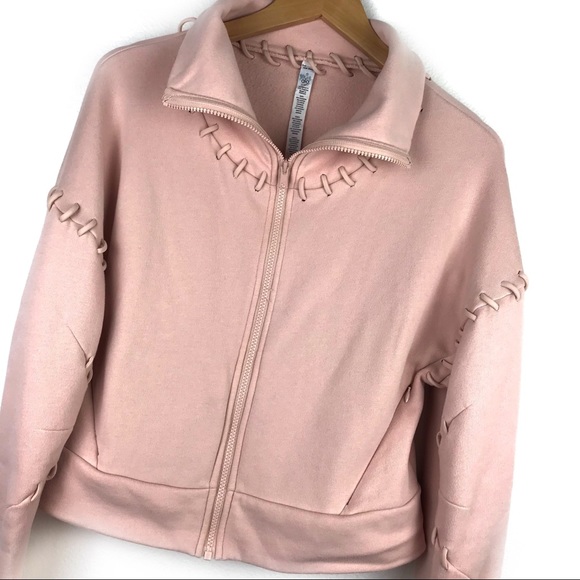 ALO Yoga blush pink high neck loop stitch zip front crop sweatshirt size small - Picture 4 of 9